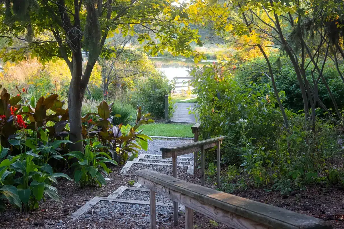 Scenic park in Farmington Hills in early autumn time.